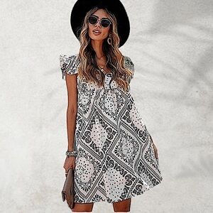 BOHEMIAN PRINT MINI DRESS